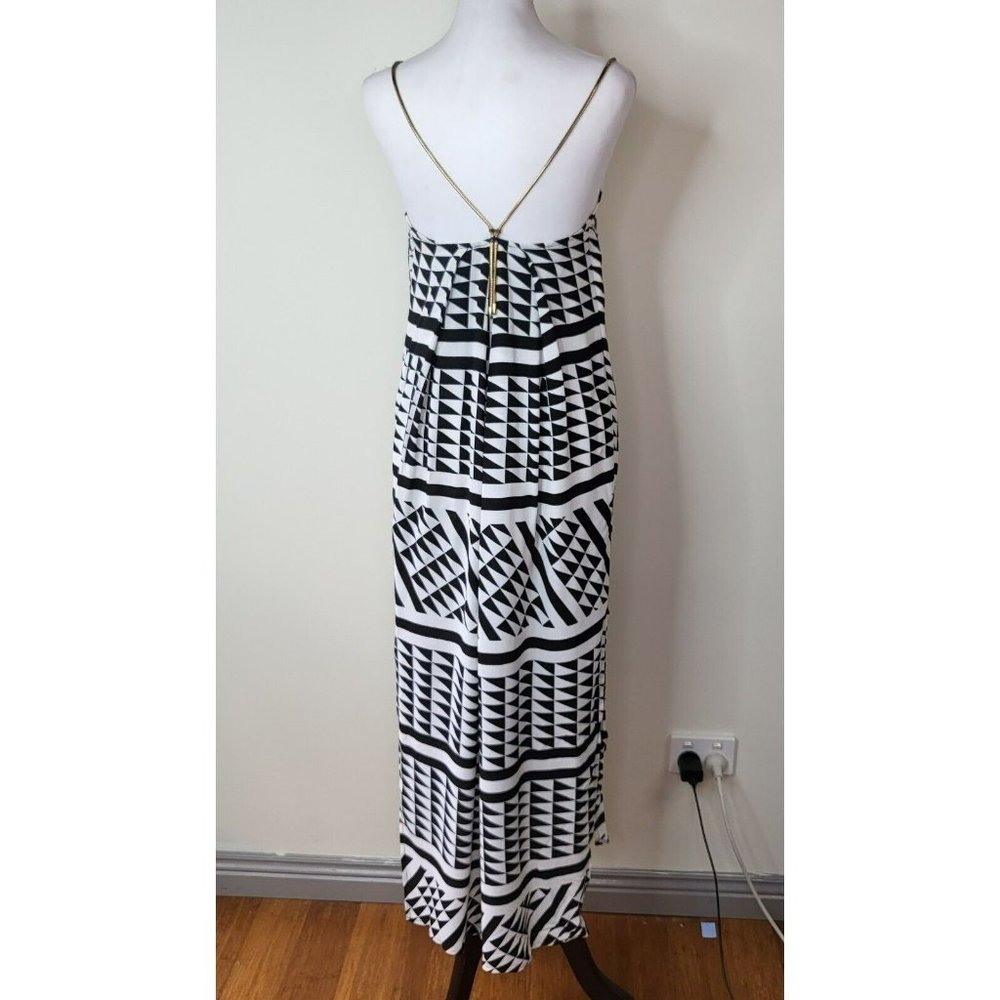WITCHERY gold snake chain strap midi dress women's size 4 - 6 black white splits - Picture 9 of 12